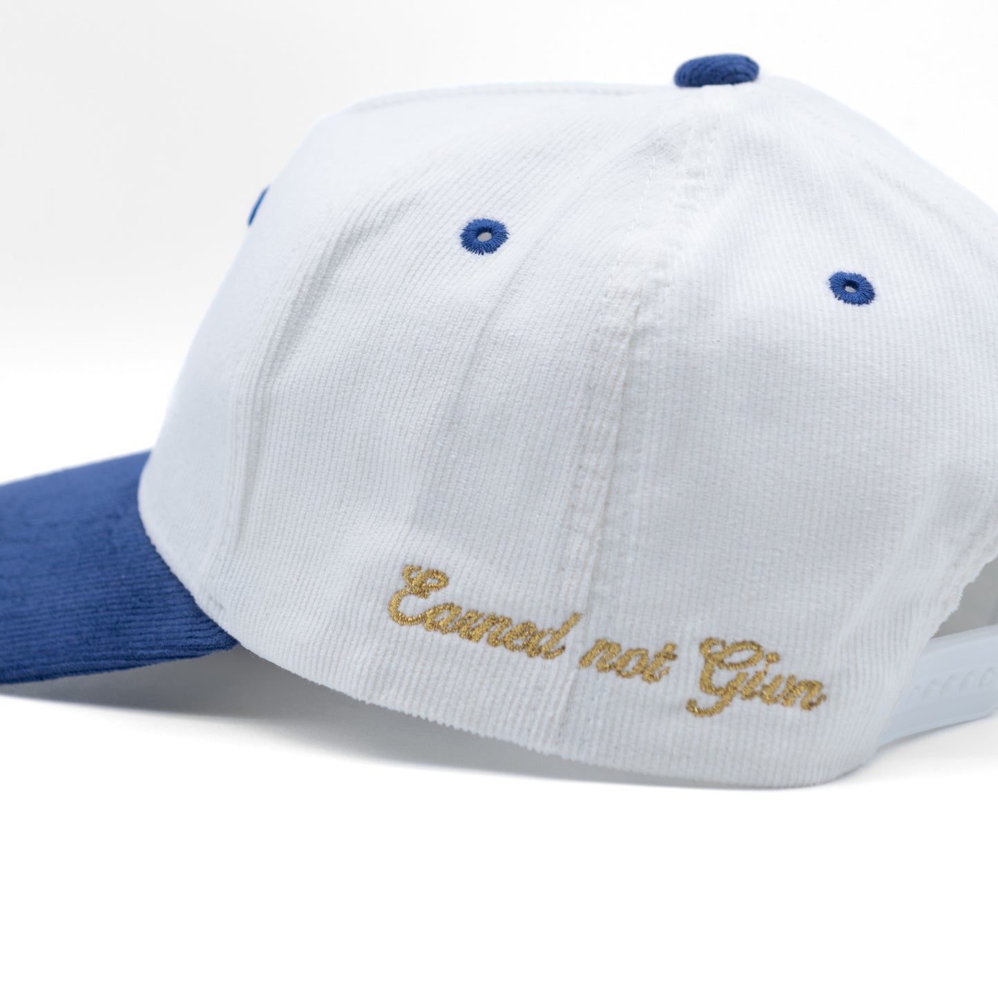 Corduroy White and Blue w/ Gold Outline